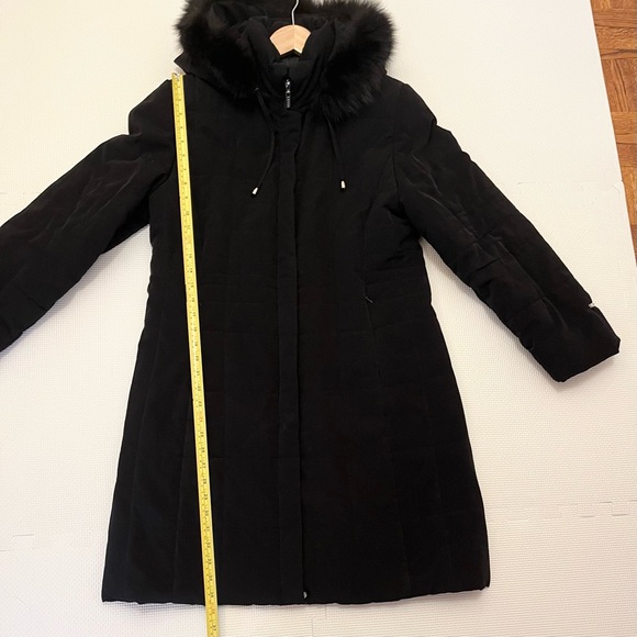 Nuage Real Fur Trim Hooded Coat Black Size M - Picture 15 of 16